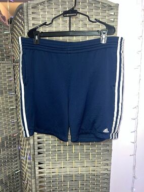 adidas Navy Blue Athletic Shorts with White Side Stripes